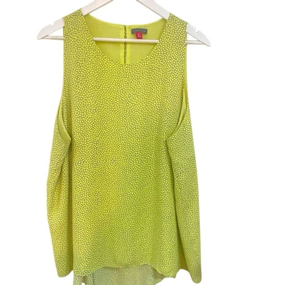 Vince Camuto, sleeveless, yellow and gray long length blouse lined inner lining